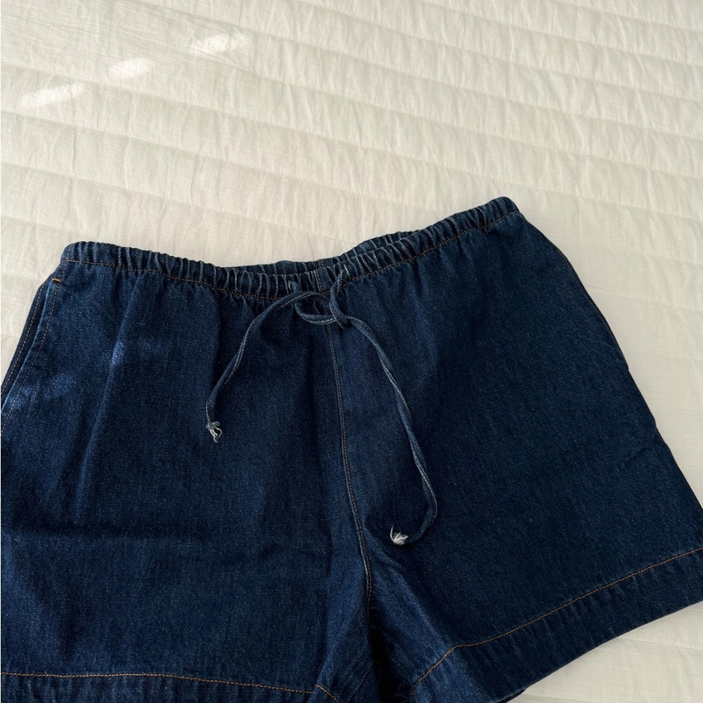 Dark Blue Drawstring Denim Shorts